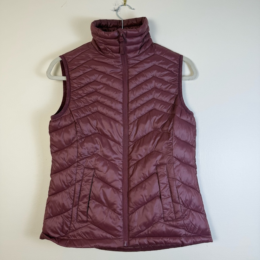 Track‎ & Field Womens Quilted Puffer Vest Burgundy Zip Up Lightweight Mock Neck